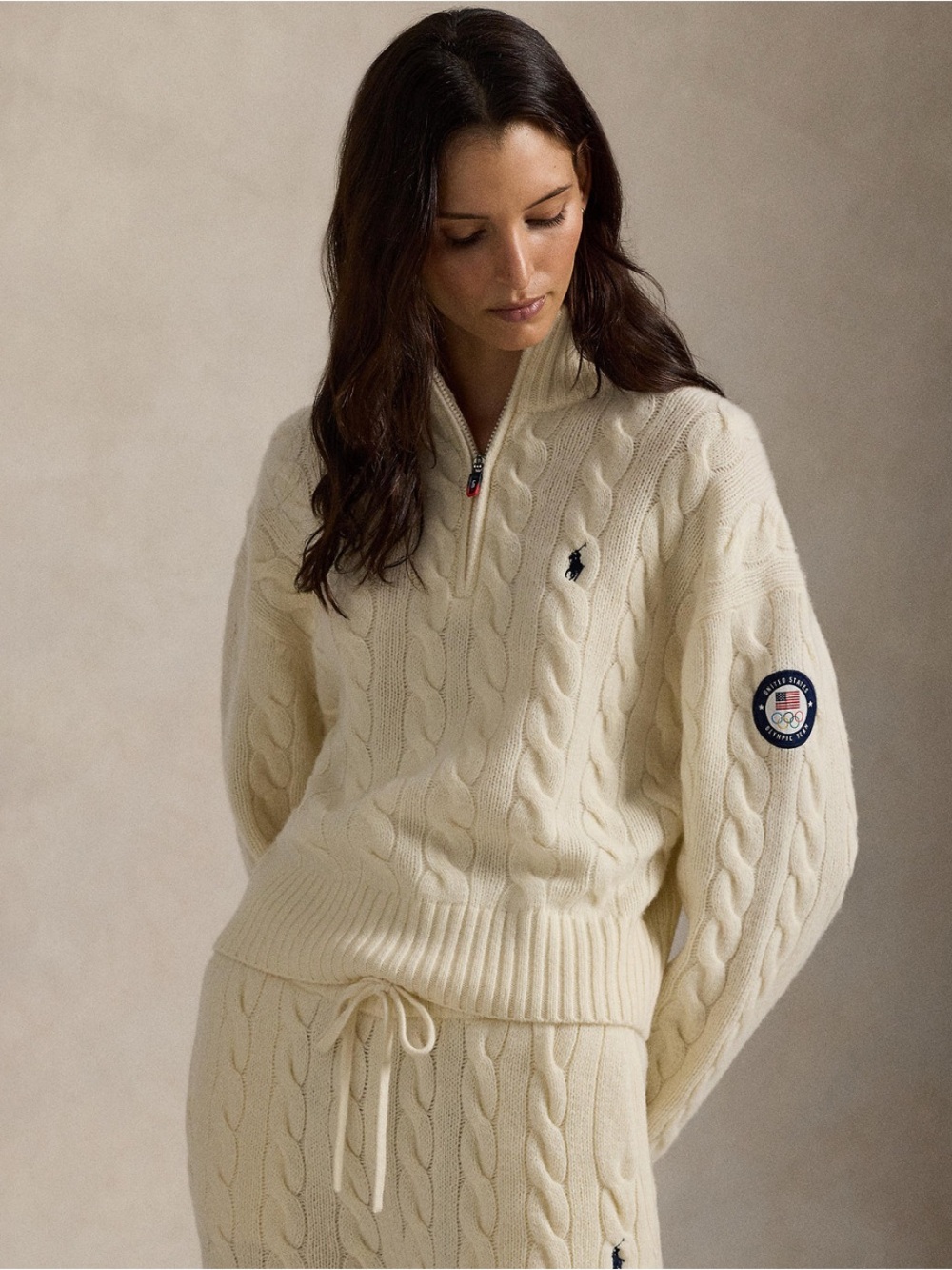 Polo by Ralph Lauren Cream Cable-Knit Half-Zip Pullover